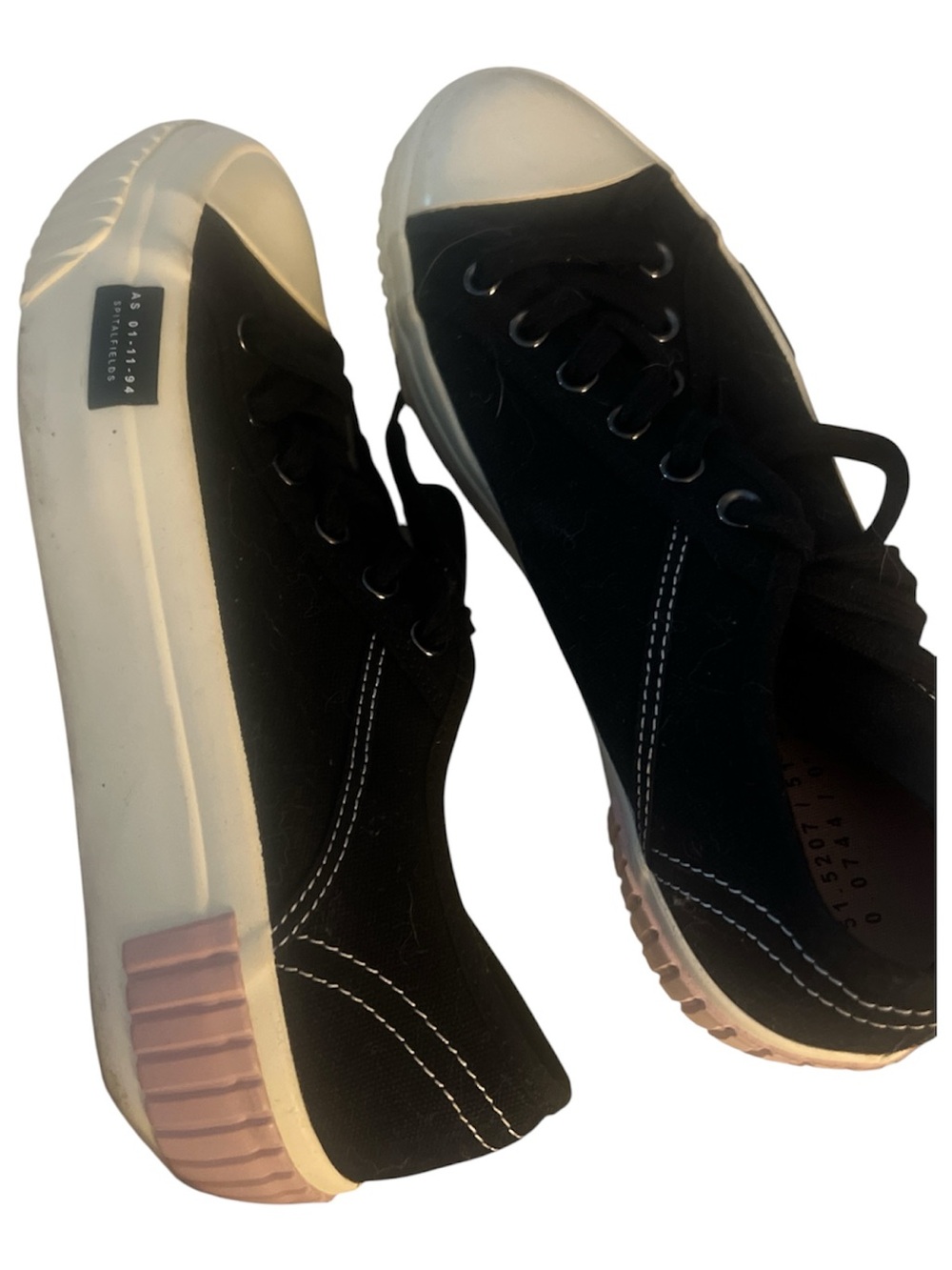 AllSaints Black Canvas Sneakers with White Stitching and Pink Insole size 9